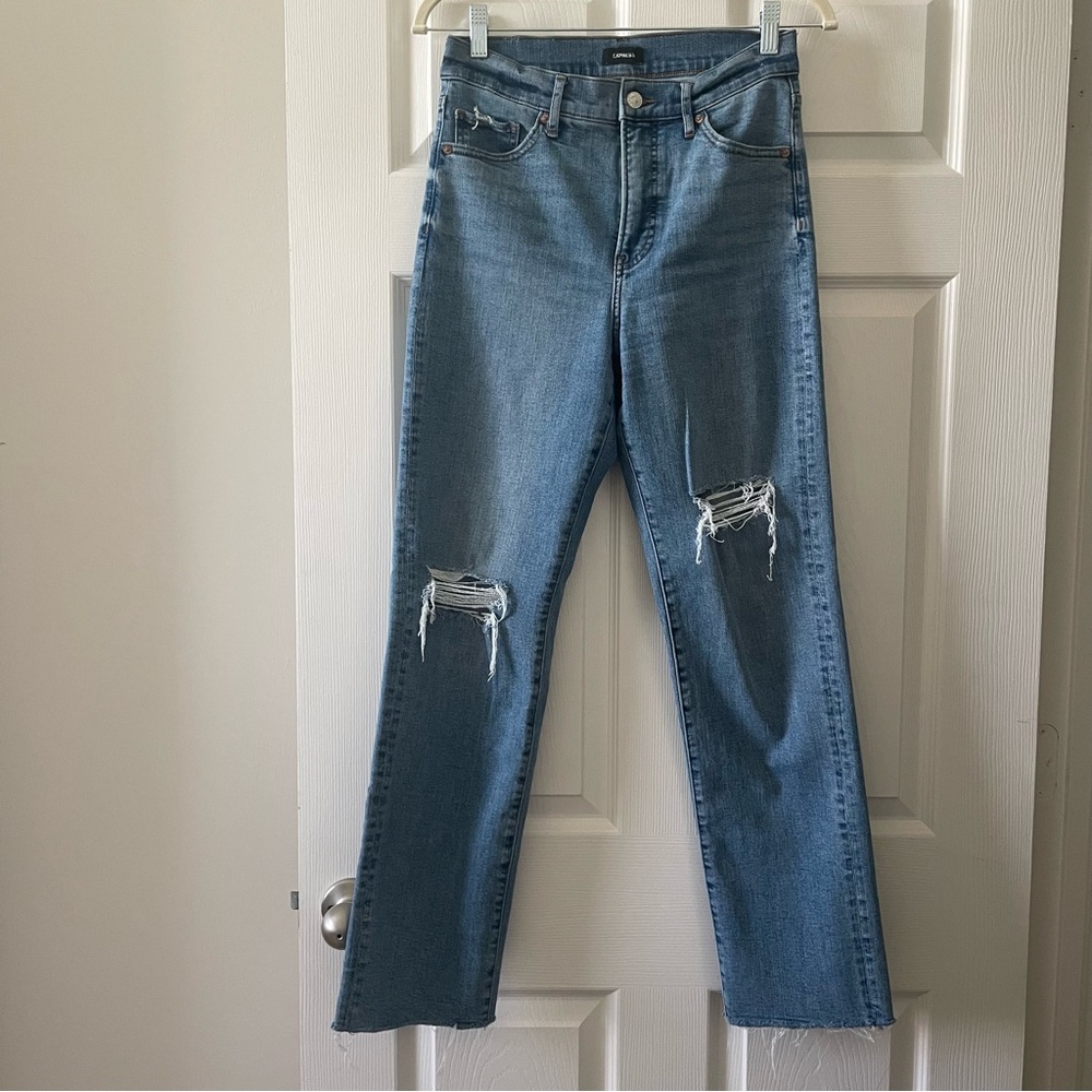 EXPRESS modern straight super high rise ripped jeans 2